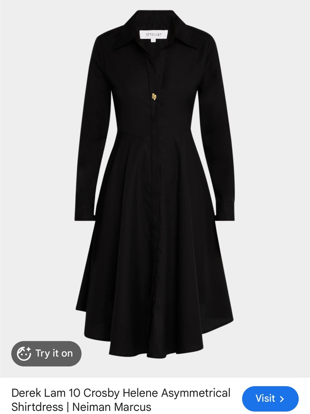 10 Crosby Derek Lam Black Asymmetrical Long-Sleeve Shirtdress